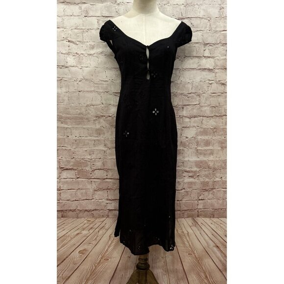 Commense Dresses & Skirts - Commense Black Semi-Sheer Cotton Eyelet Keyhole Midi Dress Size Small NEW